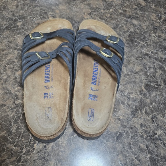 Birkenstock Granada Navy Leather Flat Sandals Women 38 7 - Picture 3 of 8